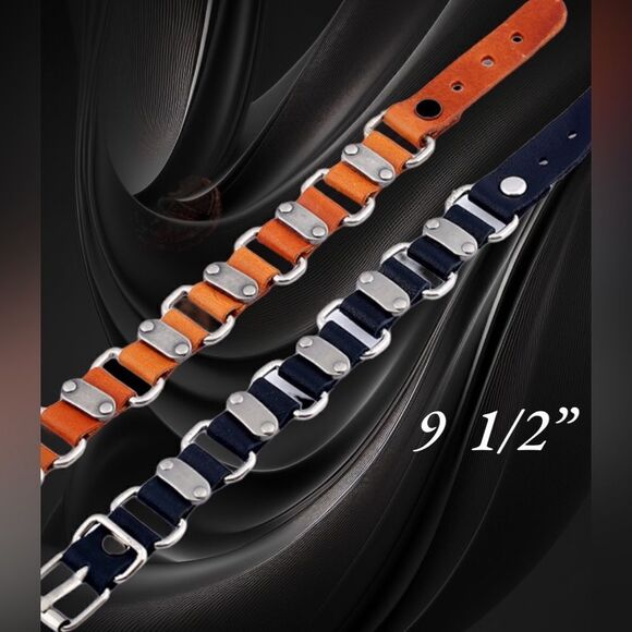 Men’s Leather Buckle Bracelet l Black / Brown l 9 1/2” l New - Picture 3 of 7